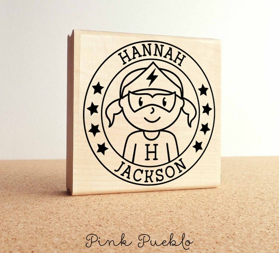 Personalized Superhero Girl Name Stamp | Large Custom Rubber Stamp Gift for Kids, Girls, and Birthdays