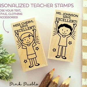 Teacher Name Stamp, Personalized Teacher Stamp, Teacher Appreciation Gift Choose Hairstyle and Clothing image 1