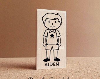 Personalized Children's Rubber Stamp - Boy - Choose Hair, Clothing and Name