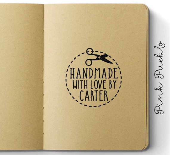 Personalized Handmade with Love Rubber Stamp, Handmade By Label Stamp with Scissors