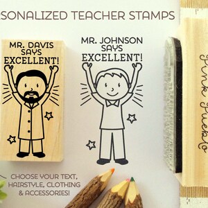 Teacher Name Stamp, Personalized Teacher Gift, Teacher Appreciation Gift - Choose Hairstyle and Clothing