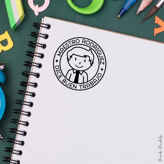 Mini Self Inking Spanish Teacher Rubber Stamp | Personalized Face Design for Appreciation Gift