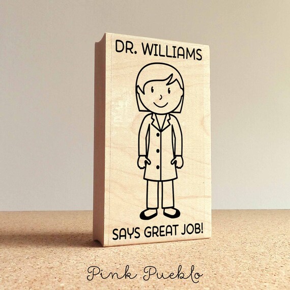 Personalized Female Teacher, Professor or Doctor Rubber Stamp- Choose Text, Hairstyle and Clothing