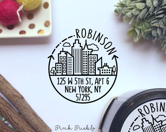Self Inking Return Address Stamp | Custom City Skyline Address Stamp | Personalized Housewarming & Newlywed Gift