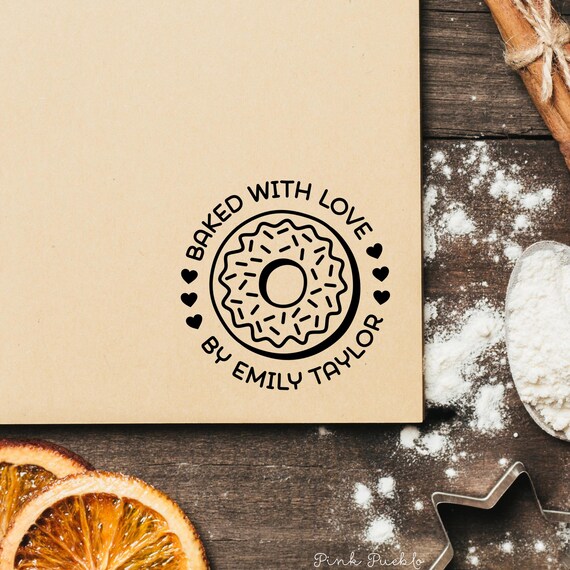 Self Inking Donut Rubber Stamp | Personalized Baked with Love Design for Bakers