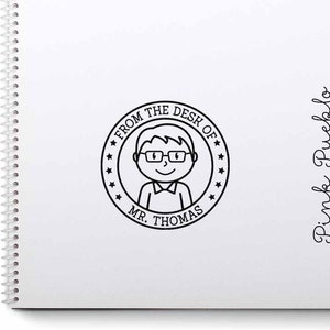 Personalized Male Teacher Rubber Stamp, Custom Teacher Stamp - Choose Hairstyle and Tie