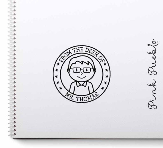 Personalized Male Teacher Rubber Stamp, Custom Teacher Stamp - Choose Hairstyle and Tie