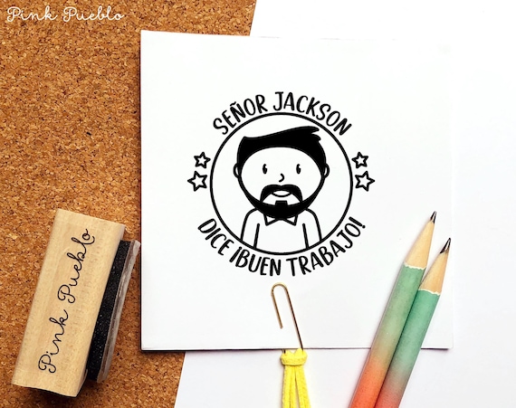 Custom Spanish Teacher Stamp | Personalized Male Teacher Gift | Customizable Hairstyle & Accessories Stamp