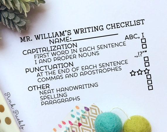 Personalized Teacher Stamp, Writing Checklist Stamp, Teacher Appreciation Gift