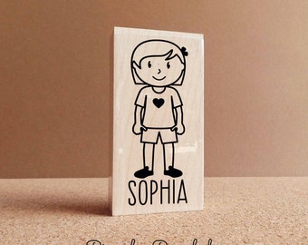 Custom Personalized Girl Stamp - Choose Hair, Clothing and Name