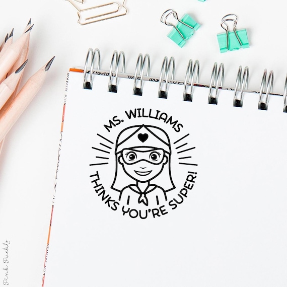 Personalized Superhero Teacher Stamp | Custom Face Stamp for Classroom | Fun Teacher Appreciation Gift