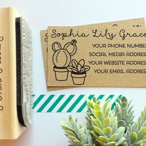 Tampon de carte de visite personnalisé cactus et plantes grasses, tampon en caoutchouc pour carte de visite personnalisé