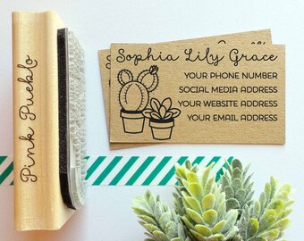 Personalized Cactus and Succulent Business Card Stamp, Custom Business Card Rubber Stamp