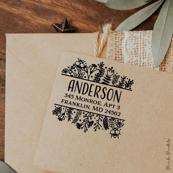 Bee and Wildflower Return Address Rubber Stamp | Bee Address Stamp – Perfect Gardener Gift with Floral and Bee Design