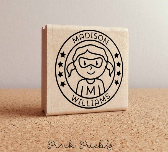 Custom Stamp | Personalized Superhero Girl Rubber Stamp | Name Stamp for Kids Gifts and Birthday Gift