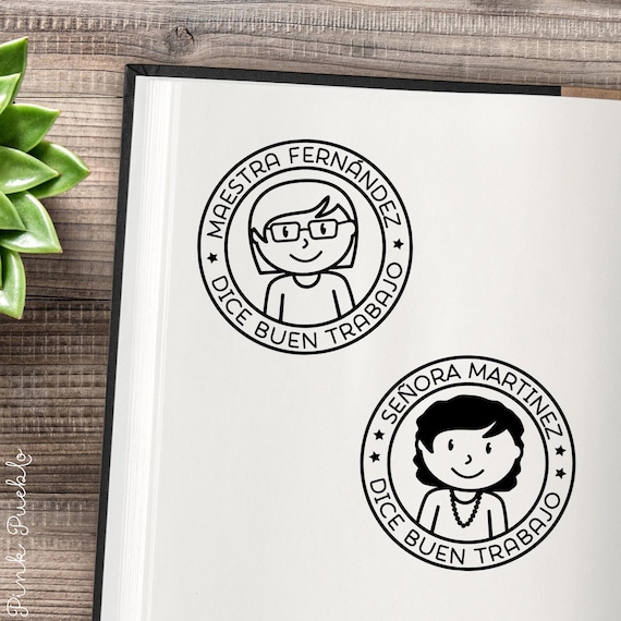 Self Inking Spanish Teacher Stamp | Personalized Classroom Design with Hairstyle and Accessories