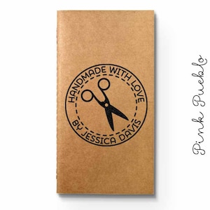 Personalized Handmade with Love Rubber Stamp, Handmade By Custom Stamp with Scissors