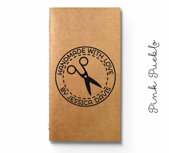 Personalized Handmade with Love Rubber Stamp, Handmade By Custom Stamp with Scissors