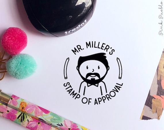 Mini Self Inking Teacher Stamp for Men | Custom Rubber Stamp Gift | Personalized Thank You Gift for Male Teachers