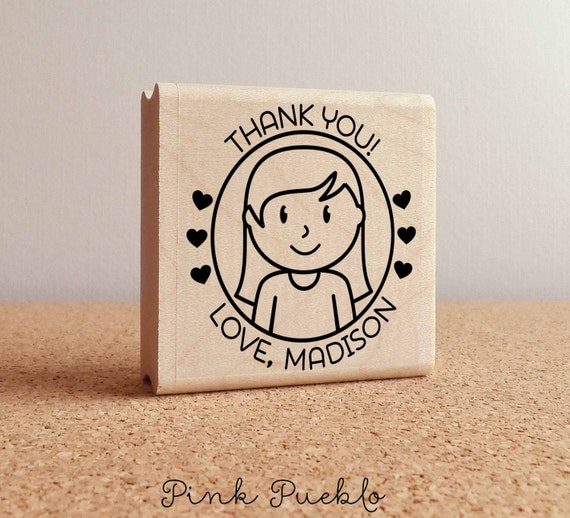 Personalized Thank You Stamp | Custom Kids Rubber Stamp | Gift for Girls and Kids Party Favors