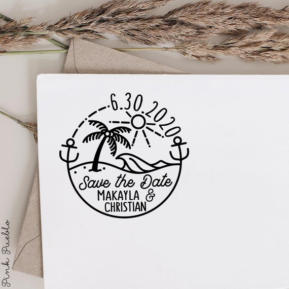 Beach Save the Date Stamp | Custom Stamp for Beach Wedding Invitations | Personalized Stamp for Wedding Favors & Envelopes