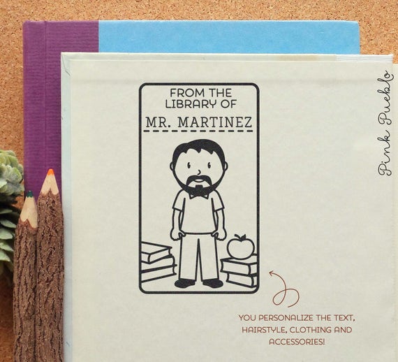 Personalized Teacher Book Stamp | Custom Bookplate Rubber Stamp | Book Lover Gift for Educators
