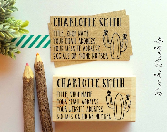 Personalized Cactus Business Card Stamp, Custom Business Card Rubber Stamp