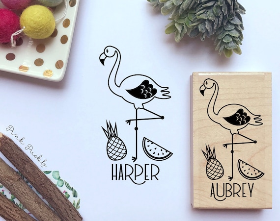 Personalized Flamingo Stamp | Custom Flamingo Gifts | Summer Party Name Stamp for Kids and Adults