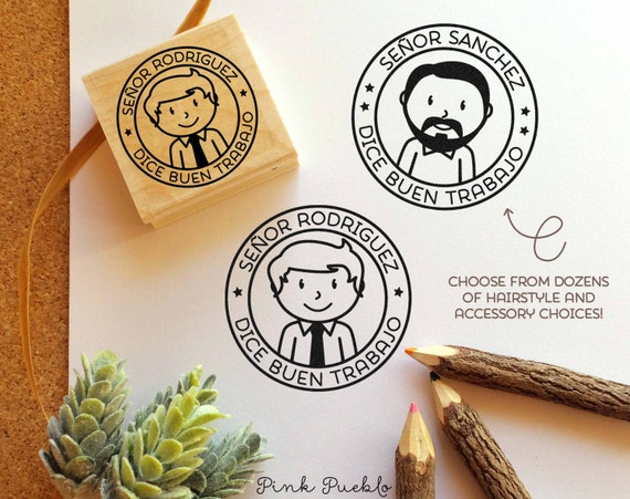 Personalized Spanish Teacher Stamp | Custom Teacher Stamp for Classroom and Grading | Male Spanish Teacher Gift
