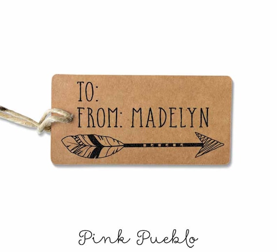 Personalized To From Rubber Stamp with Tribal Feather Arrow