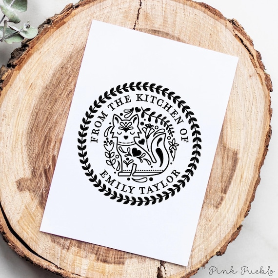 Scandinavian Folk Art Kitchen Stamp with Fox | Personalized Cooking Gift for Women | Custom Baking Rubber Stamp