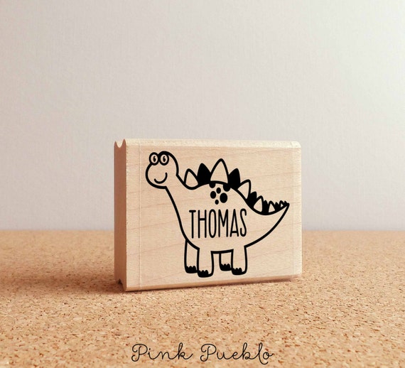 Custom Dinosaur Rubber Stamp with Personalized Name | Gift for Kids | Dinosaur Birthday Stamp