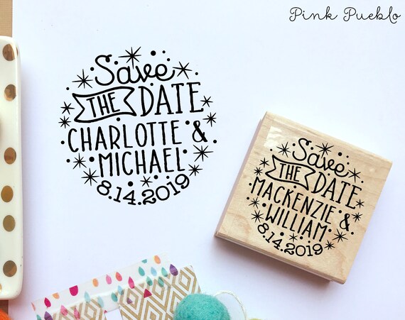 Save the Date Stamp, Rustic or Vintage Wedding Stamp with Stars