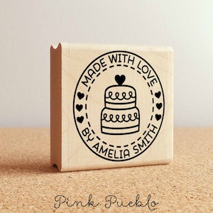Made with Love Personalized Rubber Stamp, Baking Stamp with Cake