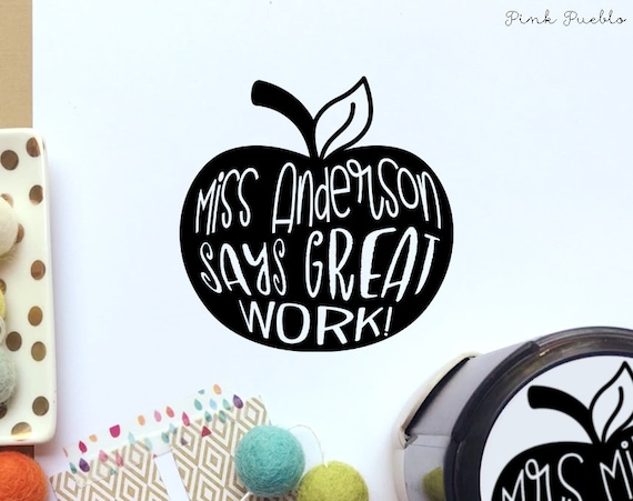 Personalized Self Inking Teacher Stamp with Apple | Custom Teacher Stamp for Grading, Thank You Gift, or Classroom Decor