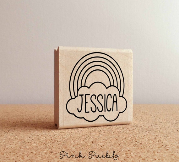 Rainbow Personalized Rubber Stamp with Name, Custom Rainbow Stamp for Kids