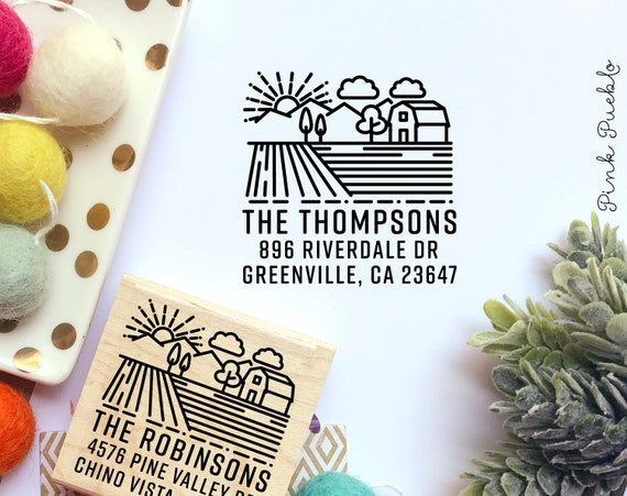 Farm and Fields Return Address Stamp - Personalized