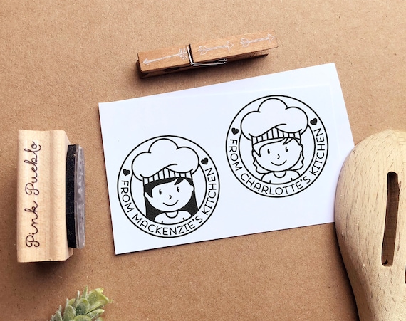Personalized From the Kitchen of Stamp, Cooking Gift or Baking Gift - Choose Hairstyle and Accessories