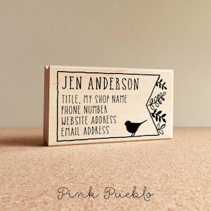 Personalized Bird and Botanical Business Card Stamp | Custom Flower Rubber Stamp | Small Business Branding