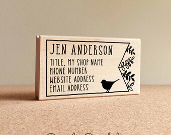 Personalized Bird and Botanicals Business Card Stamp, Business Card Rubber Stamp