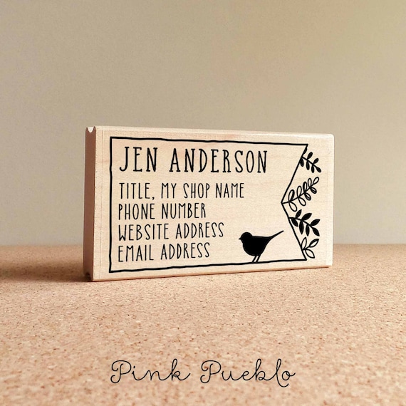 Personalized Bird and Botanical Business Card Stamp | Custom Flower Rubber Stamp | Small Business Branding