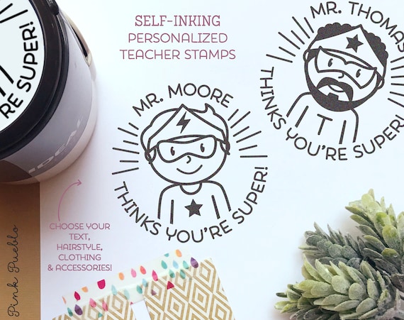 Personalized Self Inking Superhero Teacher Stamp | Custom Classroom Stamp for Grading and Feedback | Teacher Appreciation Gift