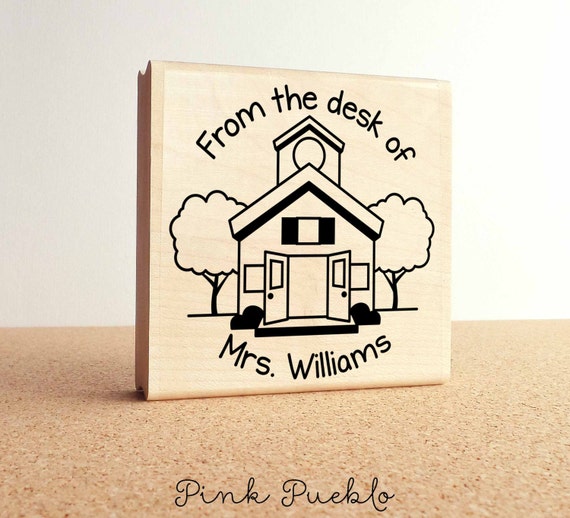 Large Personalized Teacher Schoolhouse Rubber Stamp, Custom Teacher Appreciation Gift Stamp