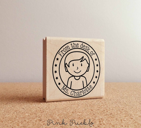 Personalized Teacher Rubber Stamp, Custom Teacher Stamp - Choose Hairstyle and Accessories