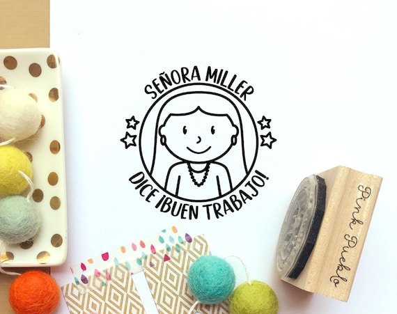 Personalized Spanish Teacher Stamp | Custom Face Stamp for Teachers | Unique Teacher Appreciation Gift