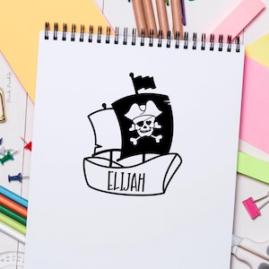 Personalized Pirate Name Stamp | Custom Rubber Stamp for Kids | Large Pirate Ship Stamp | Birthday Gift for Boys