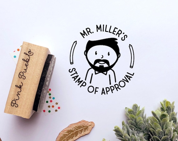 Teacher Rubber Stamp | Personalized Teacher Stamp for Library or Classroom | Male Teacher Stamp of Approval
