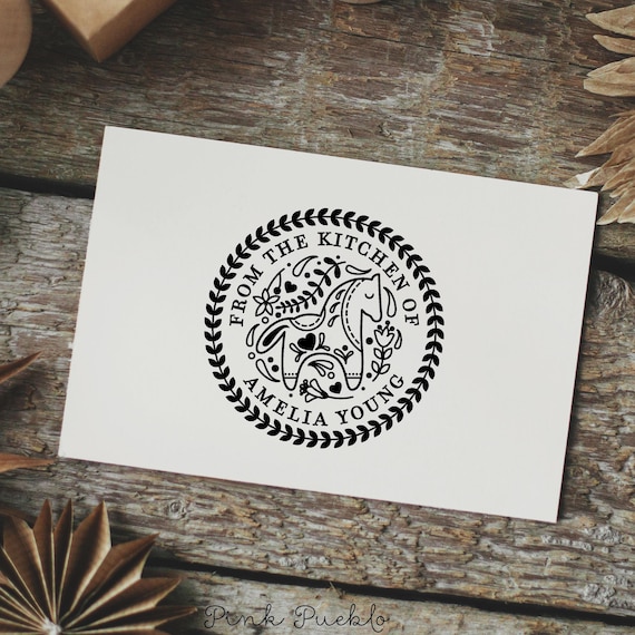 Scandinavian Folk Art Kitchen Stamp | Personalized Cooking Gift for Women | Custom Baking Rubber Stamp