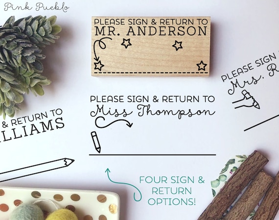 Personalized Sign and Return Stamp, Sign and Return Teacher Stamp, Teacher Gifts