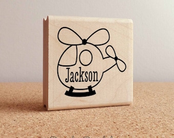 Personalized Helicopter Rubber Stamp, Transportation Stamp with Name